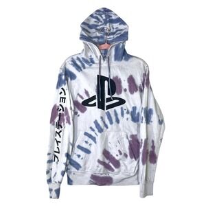 Sony PlayStation Tie Dye Hoodie Mens Small White Purple Blue Japanese Logo PS5